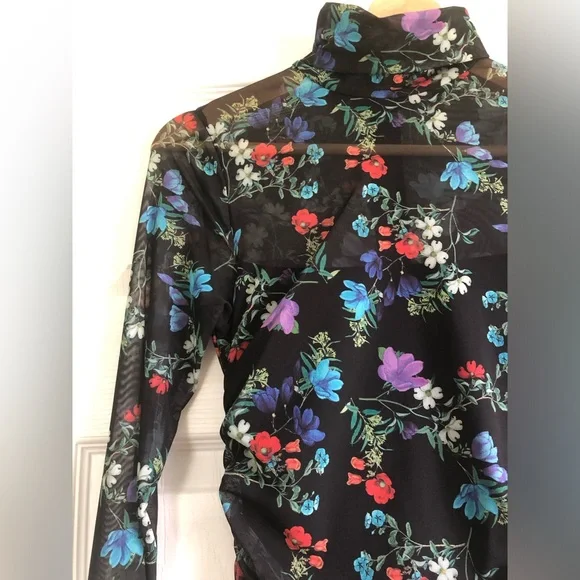 NEW!!! Alice + Olivia Delora Floral Long Sleeve Ruched Turtleneck Dress - Picture 9 of 14